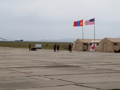 equipment with medical tent in field